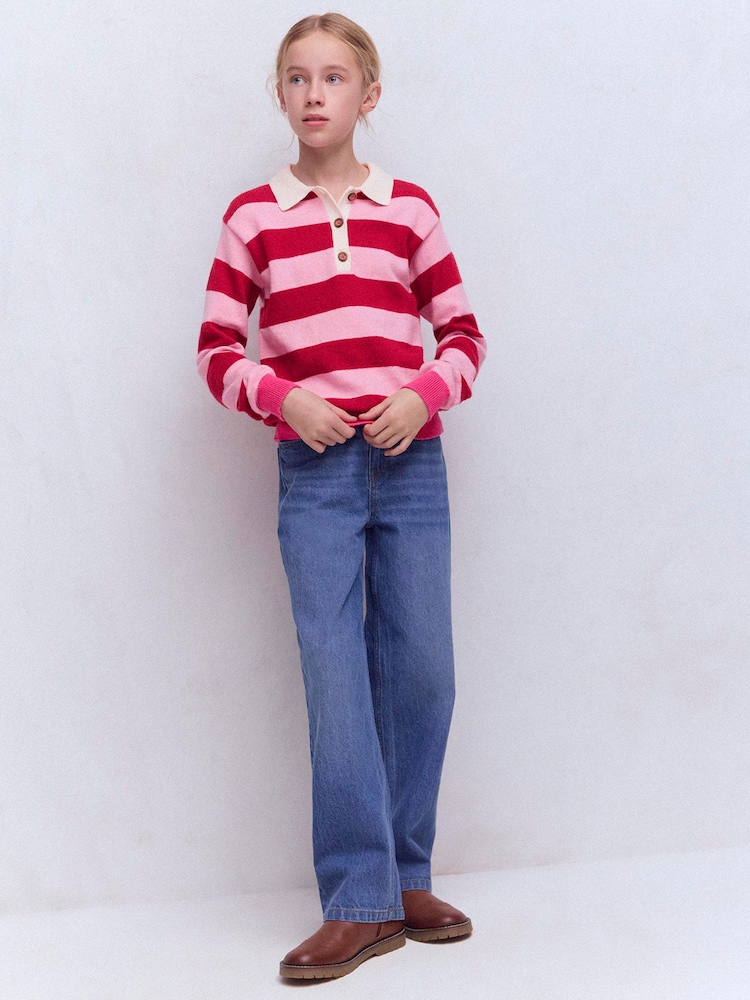Boden Pink Knitted Rugby Jumper - Image 1 of 6 Boden Pink Knitted Rugby Jumper - Image 1 of 6
