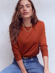 Boden Brown Emilia Cotton Crew Jumper - Image 1 of 6