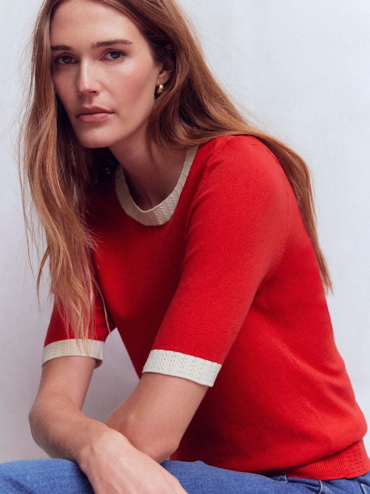 Boden Red Emilia Cotton Crew Neck T-Shirt - Image 1 of 6 Boden Red Emilia Cotton Crew Neck T-Shirt - Image 1 of 6
