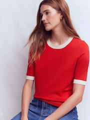 Boden Red Emilia Cotton Crew Neck T-Shirt - Image 4 of 6