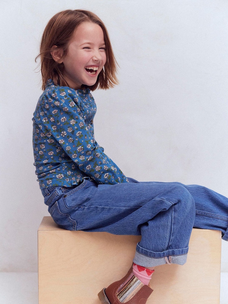 Boden Blue Smocked Jersey Blouse - Image 2 of 6