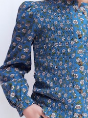 Boden Blue Smocked Jersey Blouse - Image 3 of 6