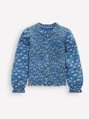Boden Blue Smocked Jersey Blouse - Image 4 of 6