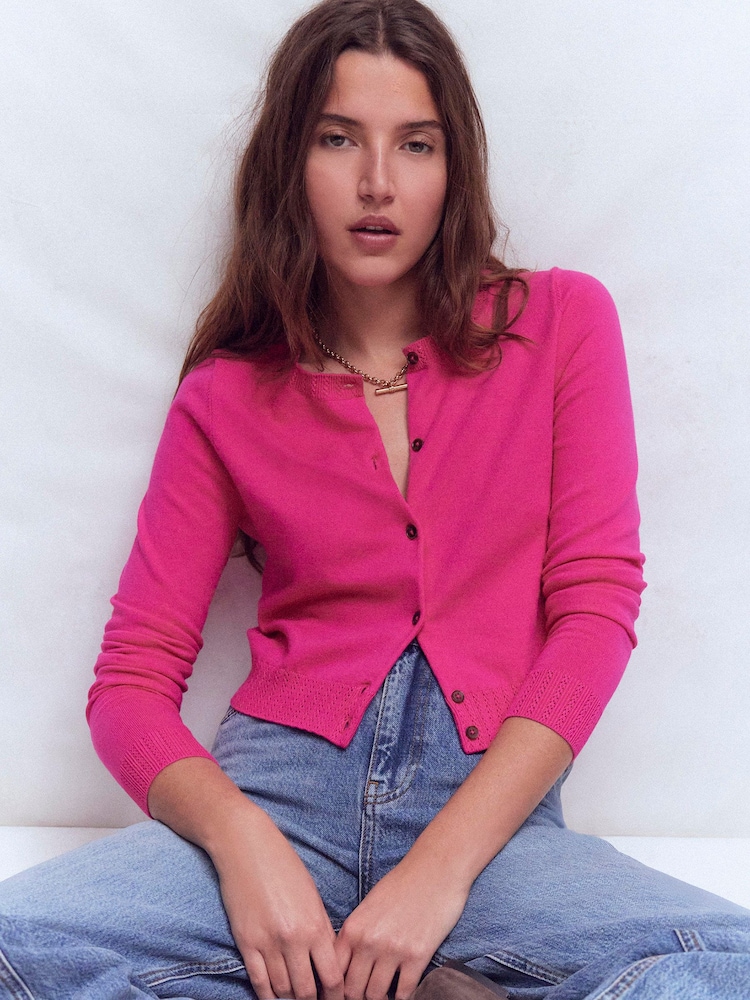 Boden Pink Emilia Cotton Cropped Cardigan - Image 1 of 6