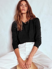 Boden Black Cotton Crew Long Sleeve Top - Image 1 of 5