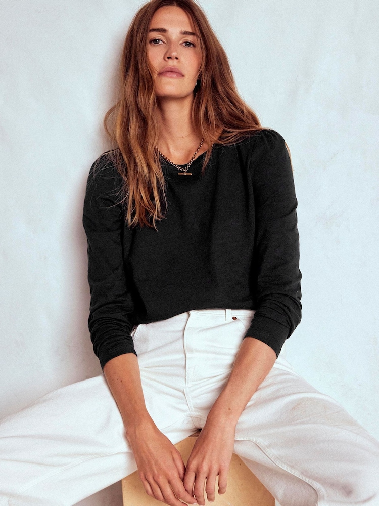 Boden Black Cotton Crew Long Sleeve Top - Image 1 of 5 Boden Black Cotton Crew Long Sleeve Top - Image 1 of 5
