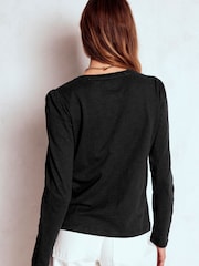 Boden Black Cotton Crew Long Sleeve Top - Image 3 of 5