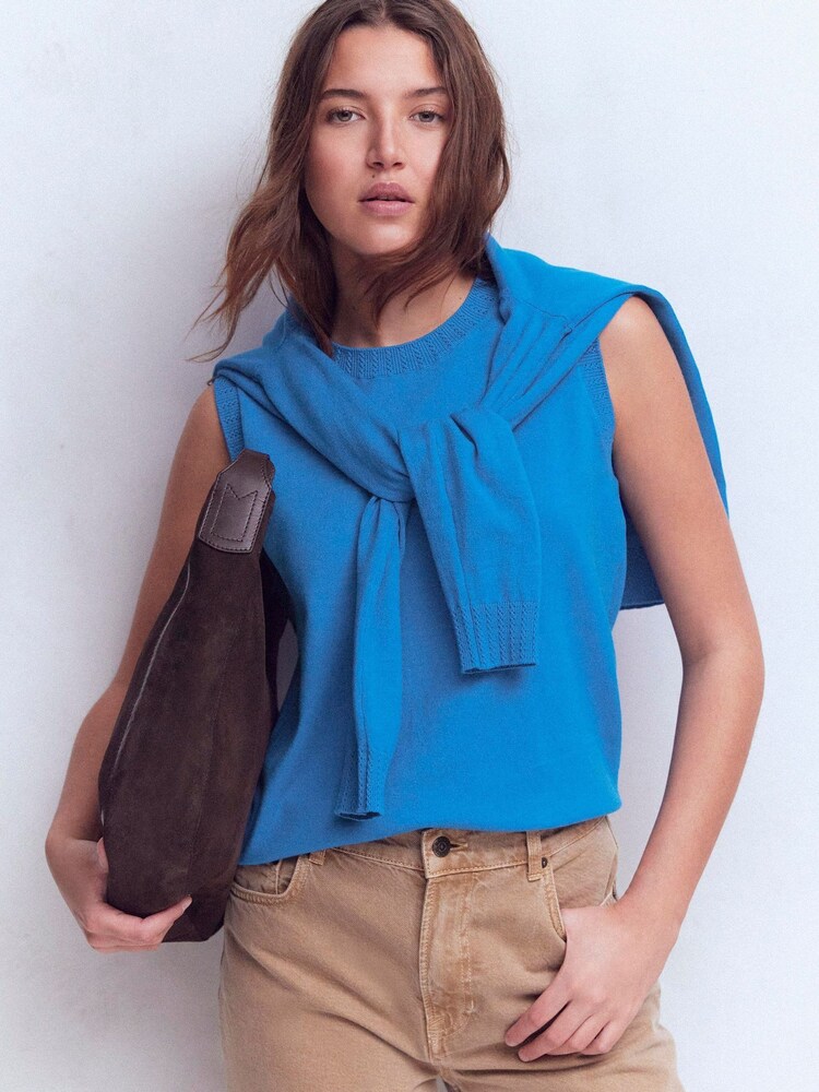 Boden Blue Emilia Cotton Crew Neck Tank - Image 1 of 6