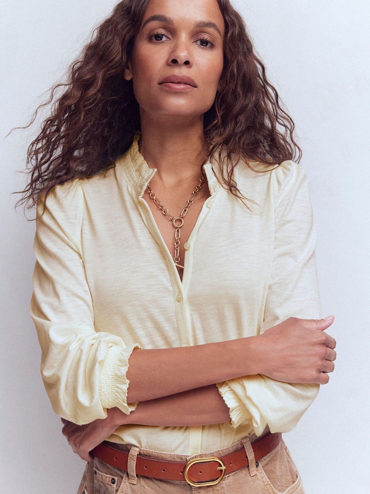 Boden Cream Effie Smocked Detail Shirt - Image 1 of 5