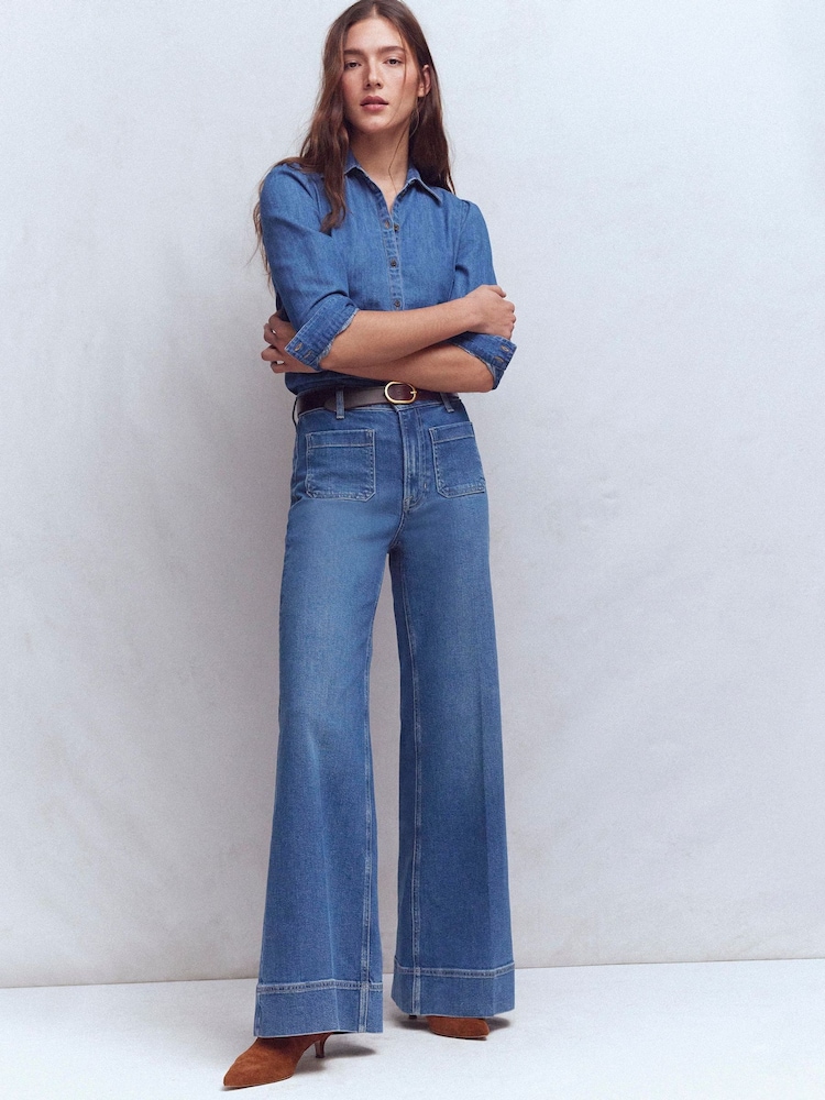 Boden Blue Patch Pocket Flare Jeans - Image 1 of 7