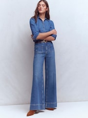 Boden Blue Patch Pocket Flare Jeans - Image 4 of 7