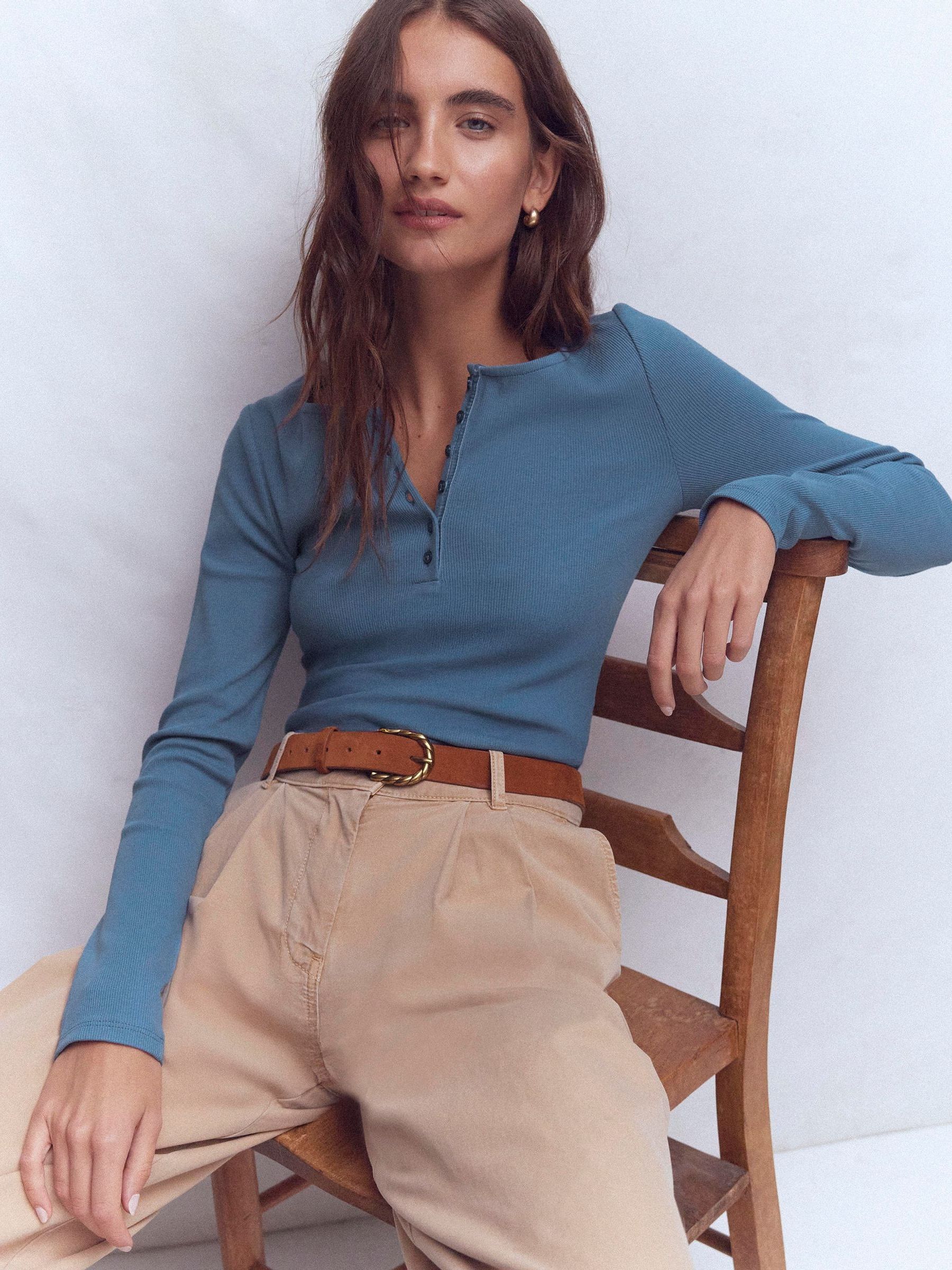Buy Boden Blue Rib Henley T-Shirt from the Next UK online shop