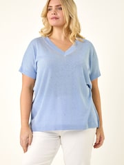 Roman Blue Curve Shimmer Sparkly Knit Top - Image 3 of 5