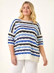 Roman Blue Curve Wave Stripe Jumper - Image 4 of 5