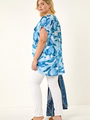 Roman Blue Curve Abstract Print Top - Image 3 of 5