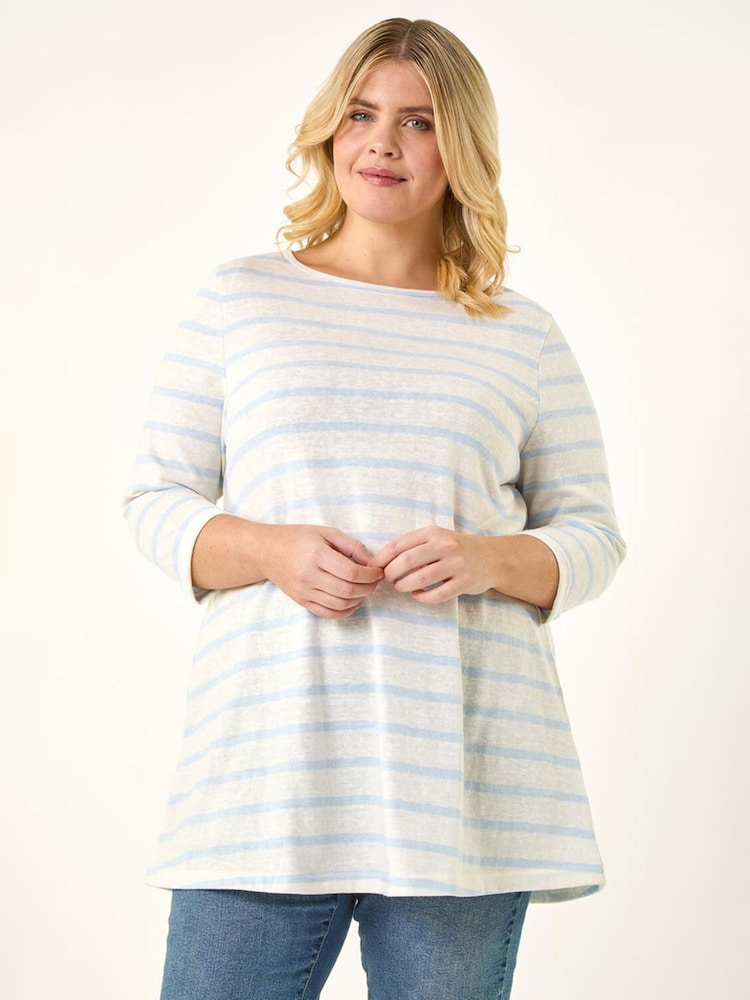 Roman Blue Curve Stripe Print Tunic Top - Image 1 of 5