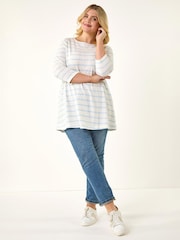 Roman Blue Curve Stripe Print Tunic Top - Image 2 of 5