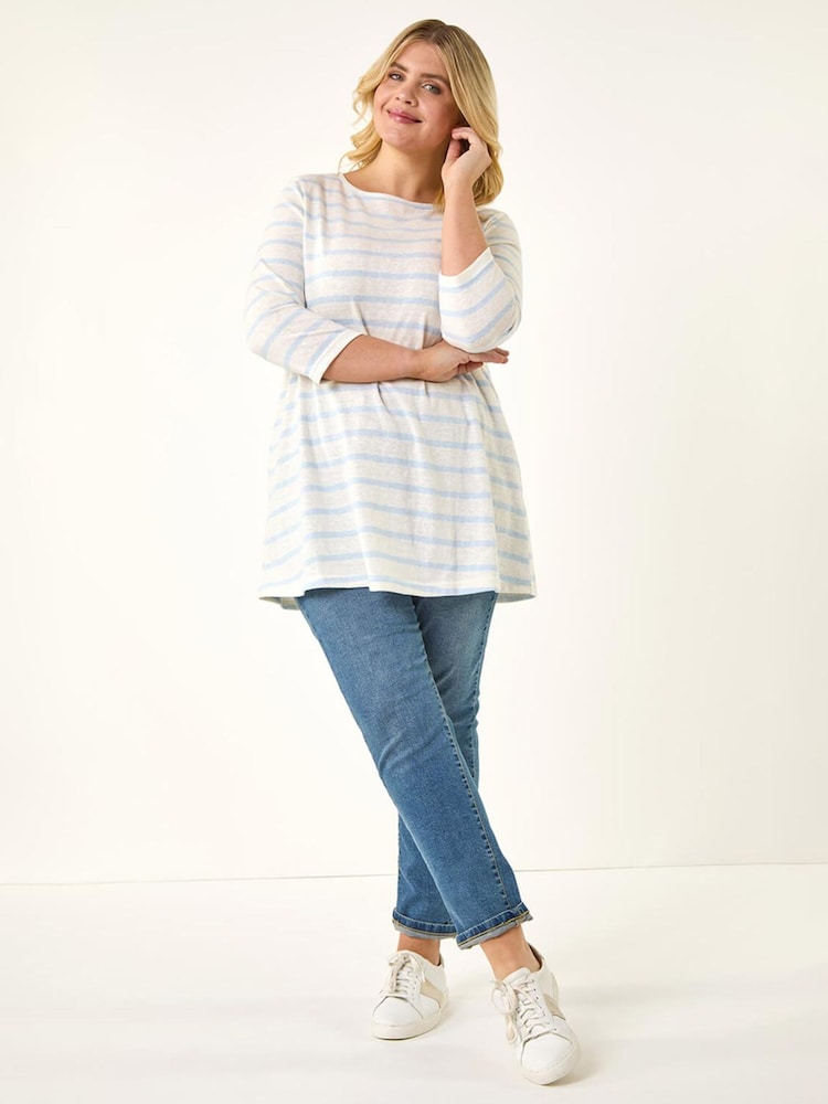 Roman Blue Curve Stripe Print Tunic Top - Image 2 of 5