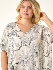 Roman White Curve Floral Print Oversized Top - Image 1 of 5
