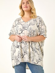 Roman White Curve Floral Print Oversized Top - Image 4 of 5