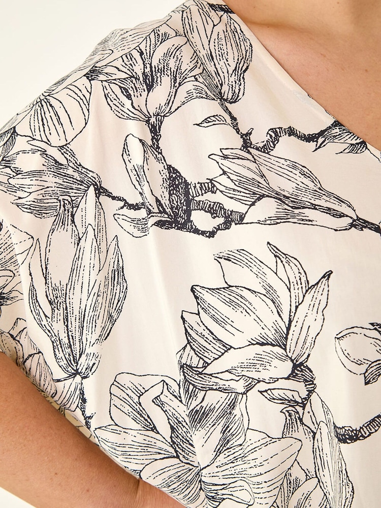 Roman White Curve Floral Print Oversized Top - Image 5 of 5 Roman White Curve Floral Print Oversized Top - Image 5 of 5