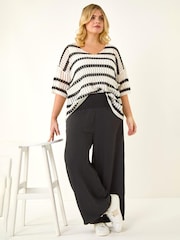 Roman Black Curve Shirred Wide Leg Trousers - Image 1 of 5