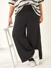 Roman Black Curve Shirred Wide Leg Trousers - Image 4 of 5
