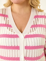 Roman Pink Curve Stripe Crochet Knit Cardigan - Image 6 of 6