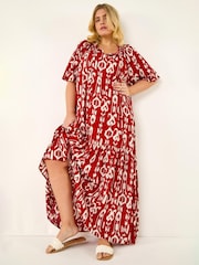 Roman Red Curve Printed Woven Maxi Dress - Image 1 of 5
