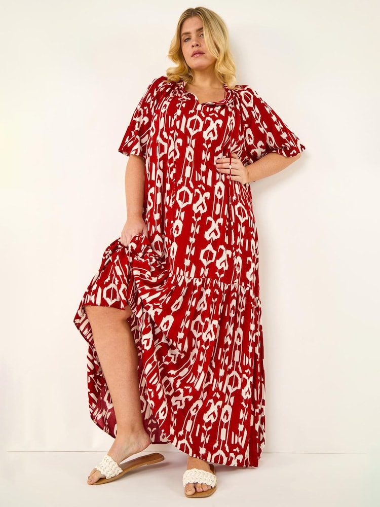 Roman Red Curve Printed Woven Maxi Dress - Image 1 of 5 Roman Red Curve Printed Woven Maxi Dress - Image 1 of 5
