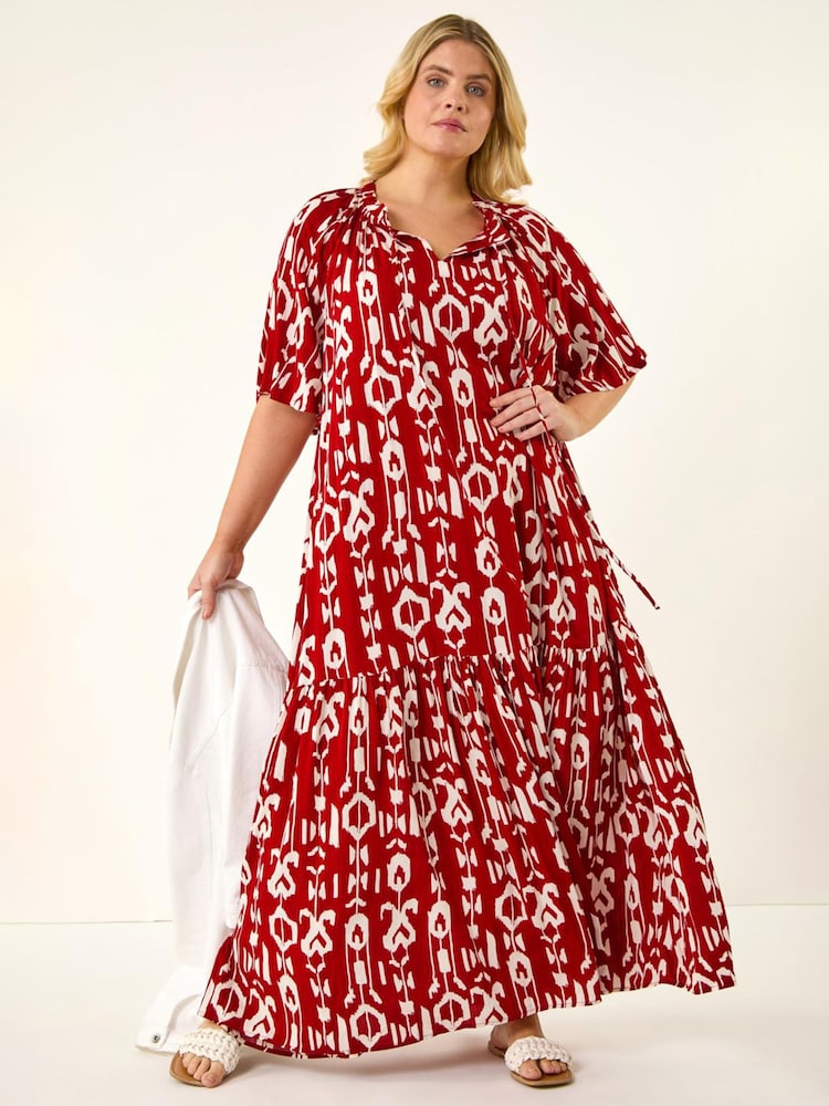 Roman Red Curve Printed Woven Maxi Dress - Image 2 of 5 Roman Red Curve Printed Woven Maxi Dress - Image 2 of 5