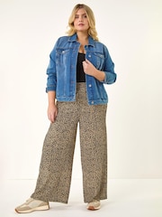 Roman Natural Curve Textured Animal Print Wide Leg Trousers - Image 2 of 5