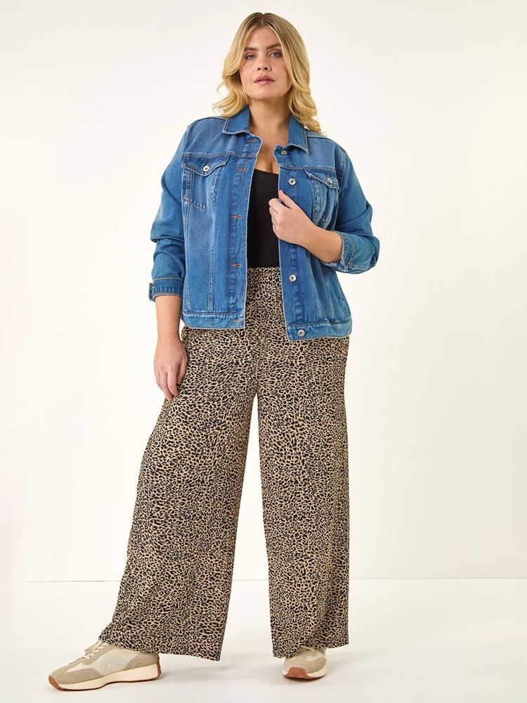 Roman Natural Curve Textured Animal Print Wide Leg Trousers - Image 2 of 5