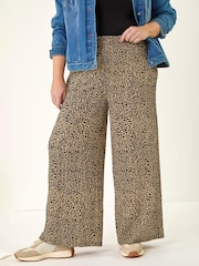Roman Natural Curve Textured Animal Print Wide Leg Trousers - Image 4 of 5