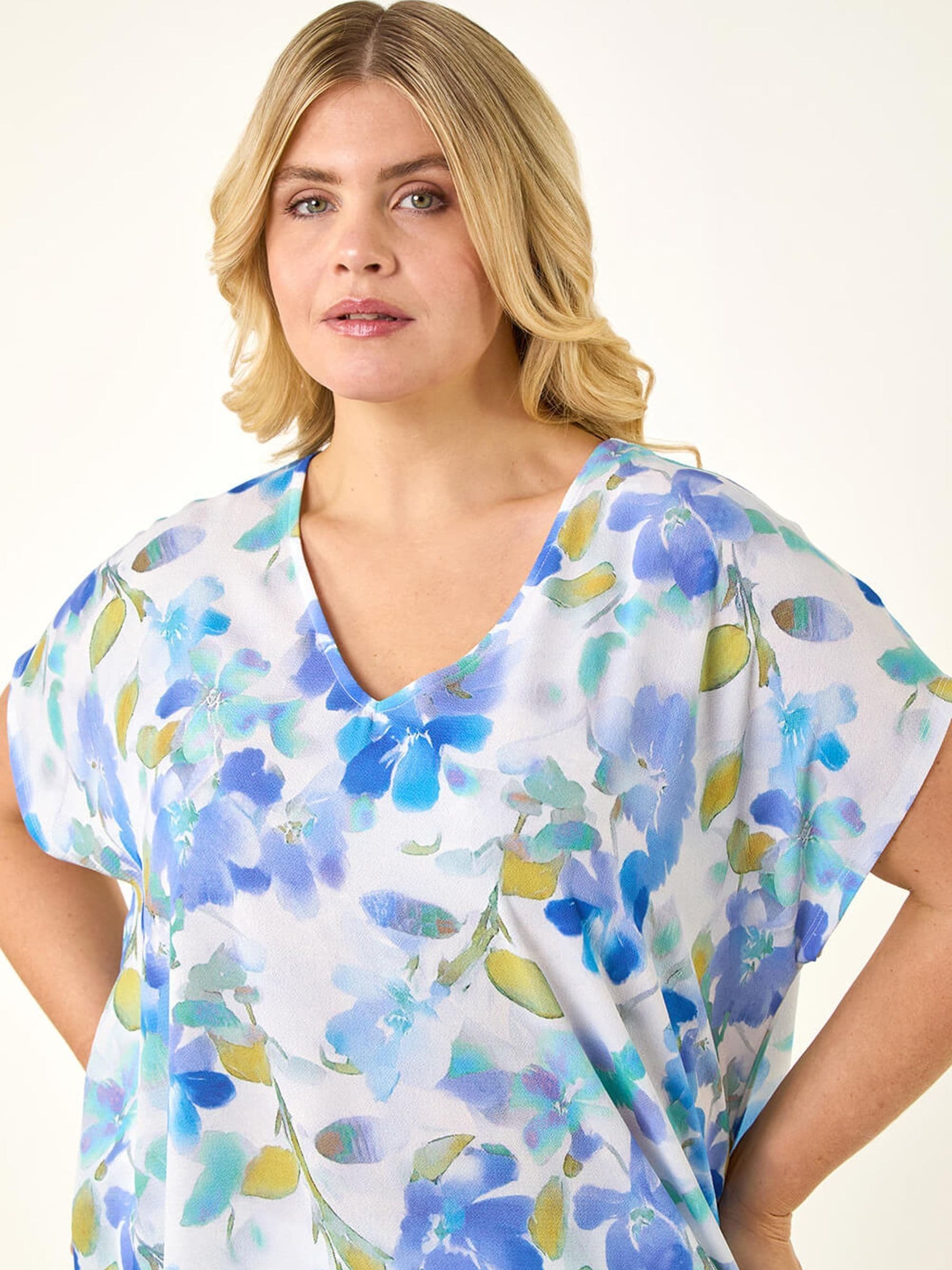 Buy Roman Blue Curve Digital Floral Top from Next Romania