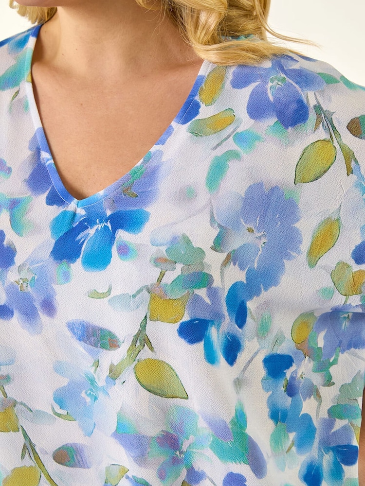 Roman Blue Curve Digital Floral Top - Image 5 of 5 Roman Blue Curve Digital Floral Top - Image 5 of 5