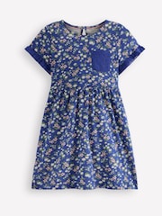 Boden Blue Broderie Pocket Jersey Dress - Image 1 of 3