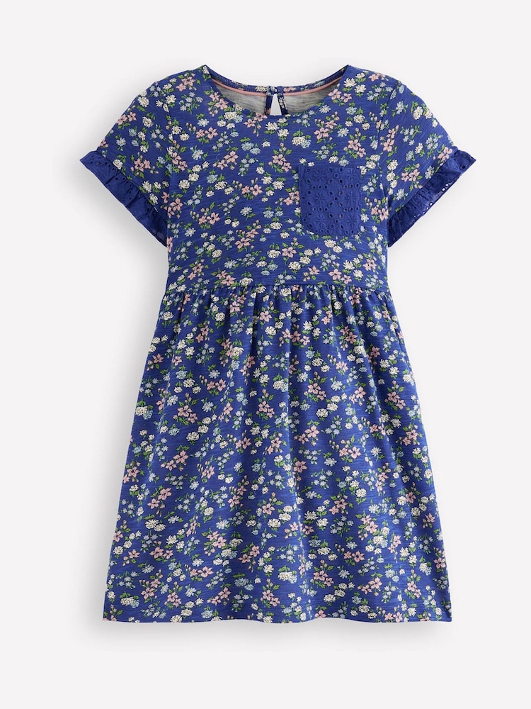 Boden Blue Broderie Pocket Jersey Dress - Image 1 of 3