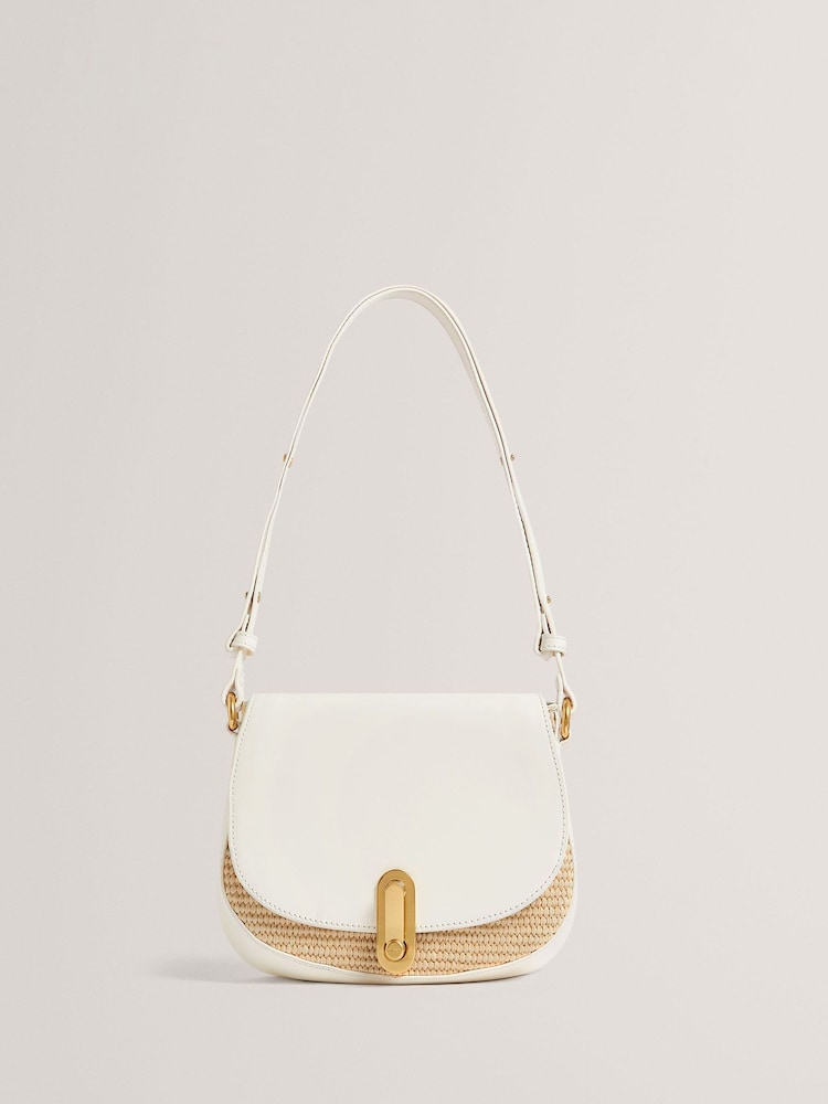 Ted Baker Kkaia Twist Lock Detail Raffia Trim Shoulder Bag - Imaginea 2 din 5 Ted Baker Kkaia Twist Lock Detail Raffia Trim Shoulder Bag - Imaginea 2 din 5