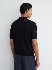 Reiss Navy Serval Check-Texture Short-Sleeve Polo Jumper with Wool - Image 5 of 6