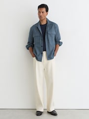Reiss Indigo Sever Cotton-Linen Checked Overshirt - Image 1 of 7