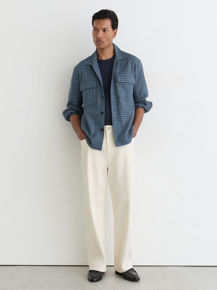 Reiss Indigo Sever Cotton-Linen Checked Overshirt - Image 1 of 7 Reiss Indigo Sever Cotton-Linen Checked Overshirt - Image 1 of 7