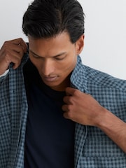 Reiss Indigo Sever Cotton-Linen Checked Overshirt - Image 3 of 7