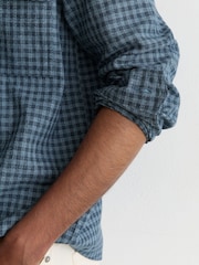 Reiss Indigo Sever Cotton-Linen Checked Overshirt - Image 4 of 7