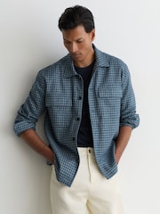 Reiss Indigo Sever Cotton-Linen Checked Overshirt - Image 6 of 7