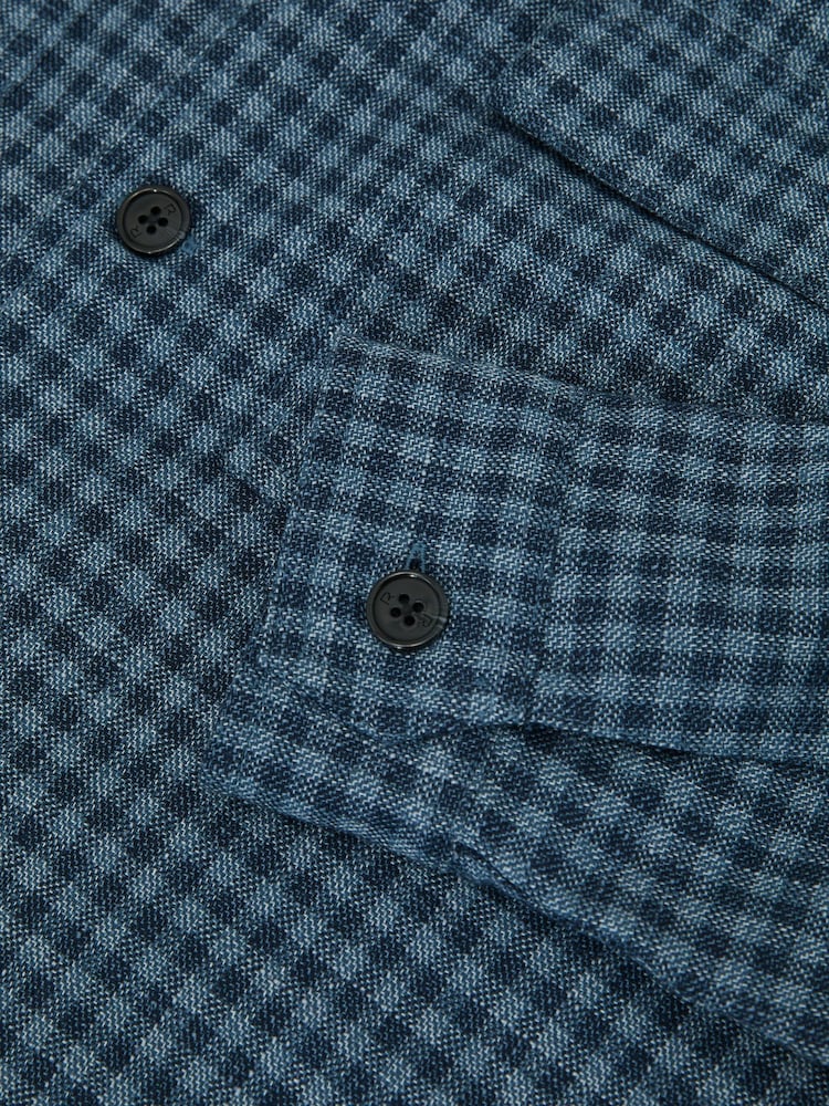 Reiss Indigo Sever Cotton-Linen Checked Overshirt - Image 7 of 7 Reiss Indigo Sever Cotton-Linen Checked Overshirt - Image 7 of 7