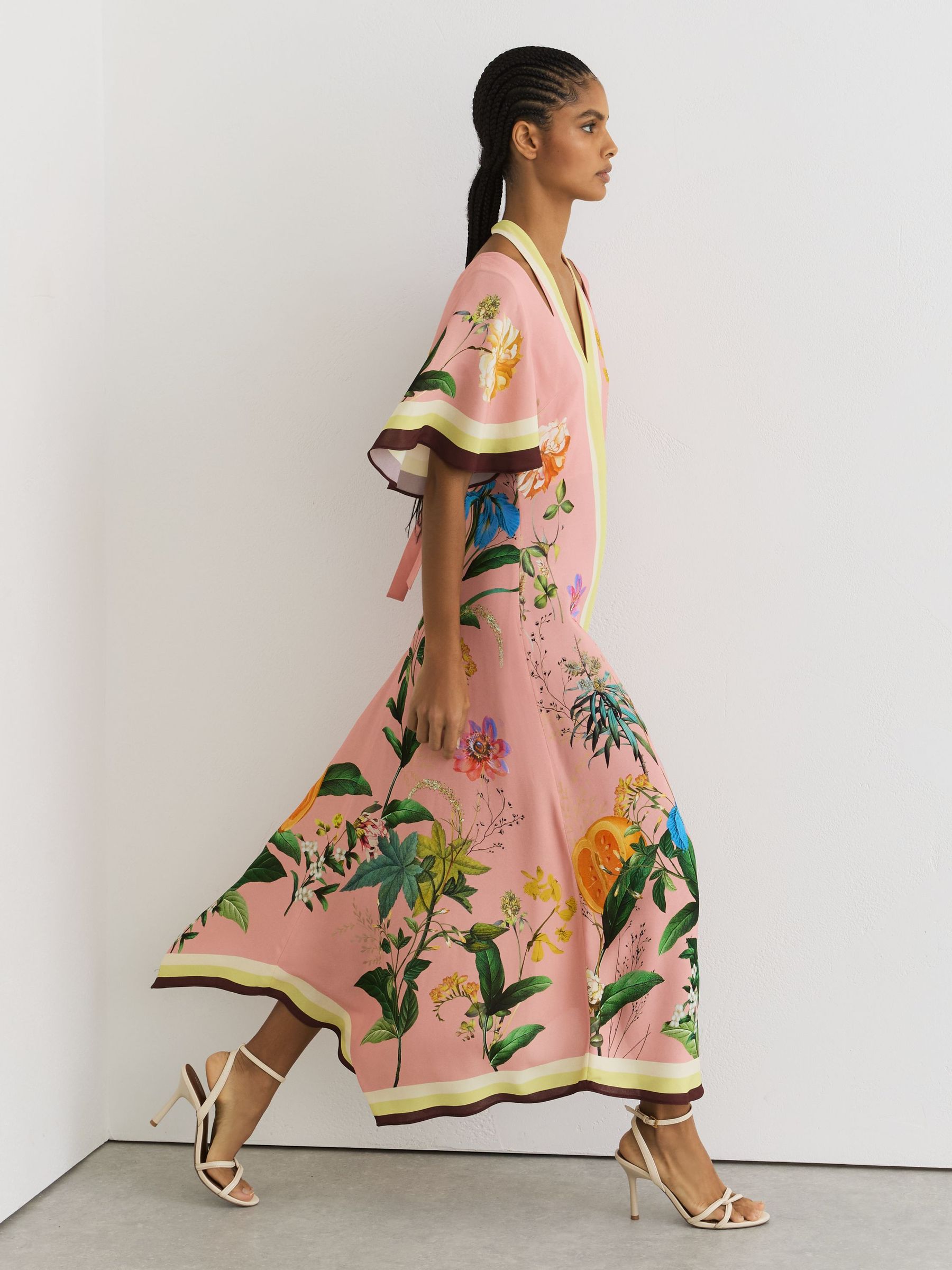 Buy Reiss Pink Flossy Floral-Print Cut-Out Midi Dress from Next USA