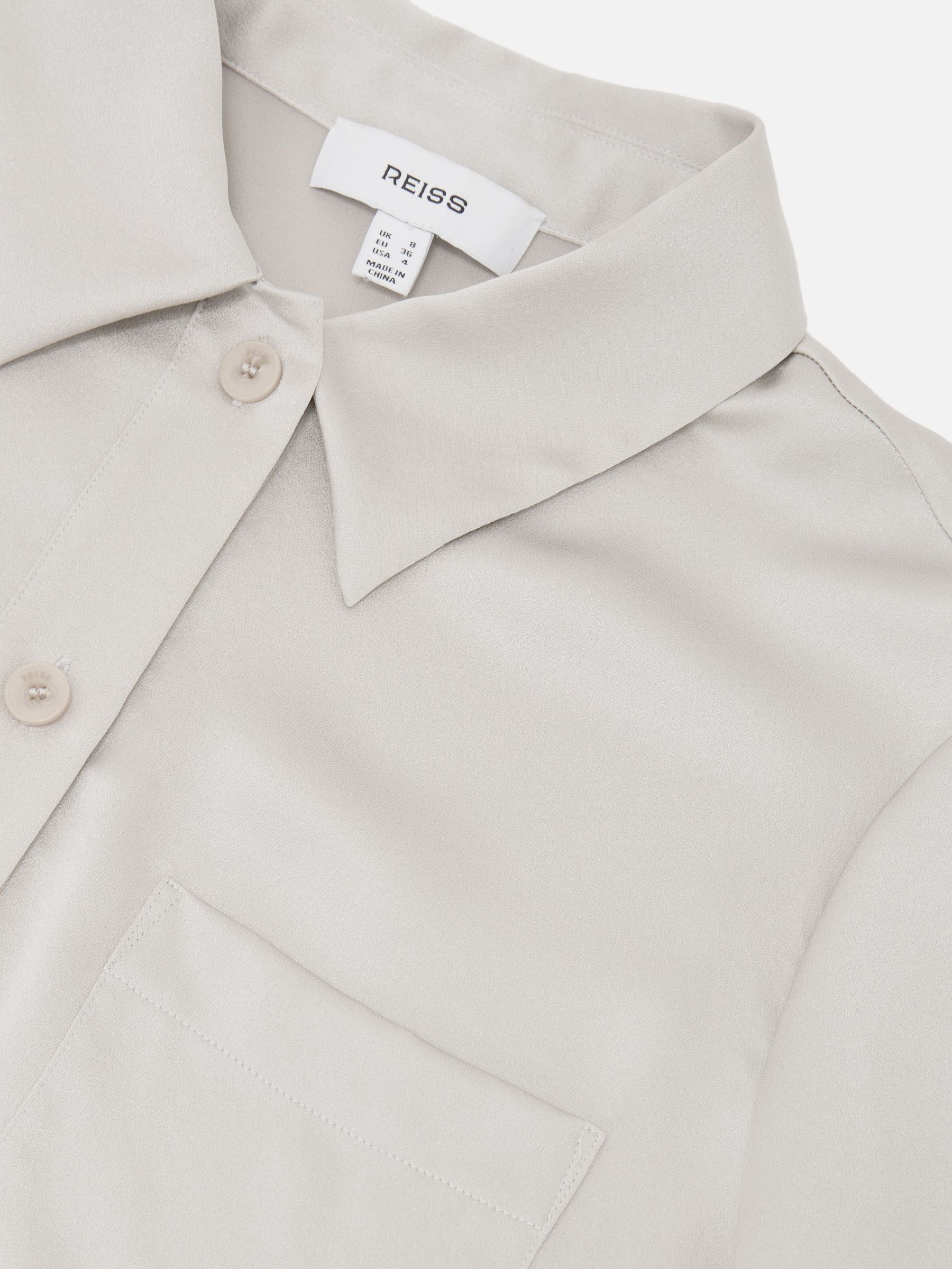 Buy Reiss Light Grey Polly Silk Half-Button Short-Sleeve Shirt