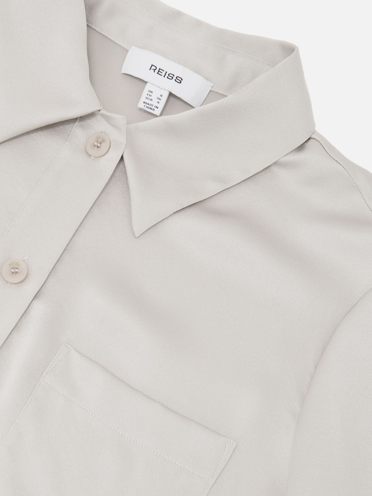 淡灰色 - Reiss Polly Silk Half-Button Short-Sleeve Shirt - 圖片 5/5