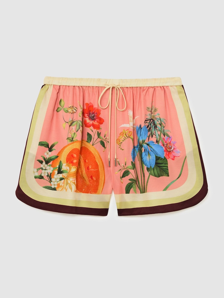 Reiss Pink Milos Tropical Scarf-Print Drawstring Shorts - Image 2 of 6